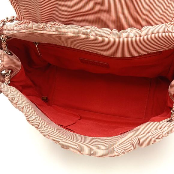 Chanel Bubble Quilt Chain Tote Bag Nylon Canvas Stripe Red - Picture 7 of 7